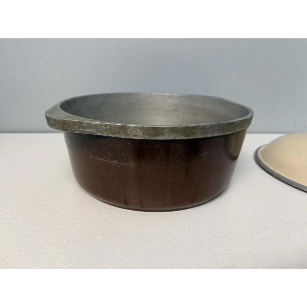 Vintage Club Aluminum Dutch Oven Stock Pot Brown Ivory Lid Self Basting ~10